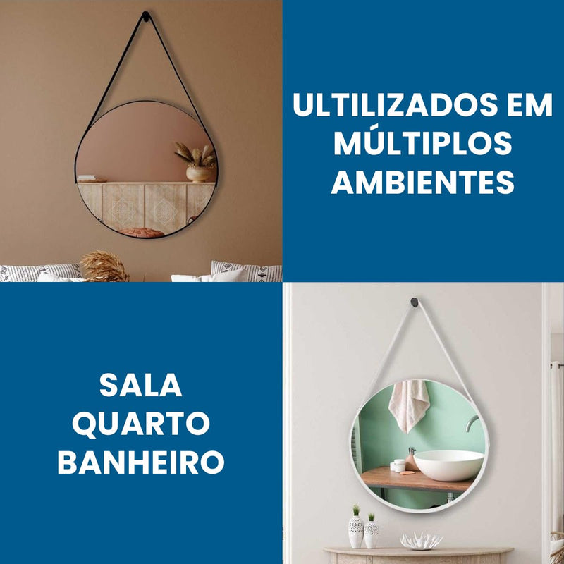 Espelho Redondo Decorativo Suspenso Alça 30cm