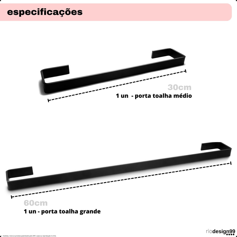 kit banheiro 5 peças – alumínio preto fosco quadrado