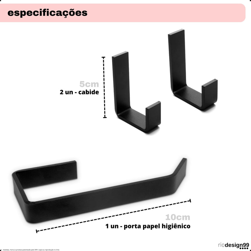 kit banheiro 5 peças – alumínio preto fosco quadrado