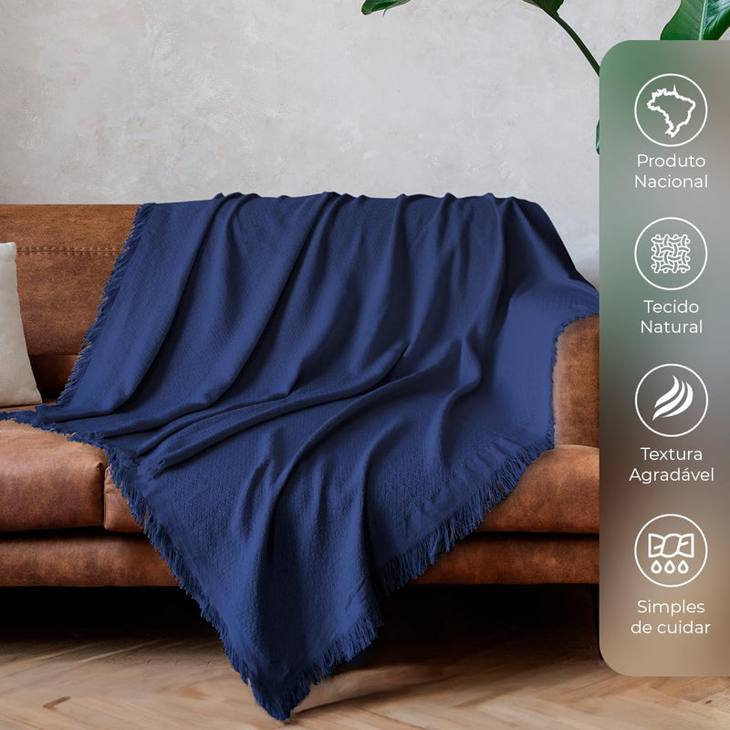 Decolab Manta para Sofá em Algodão com Franjas Artesanais