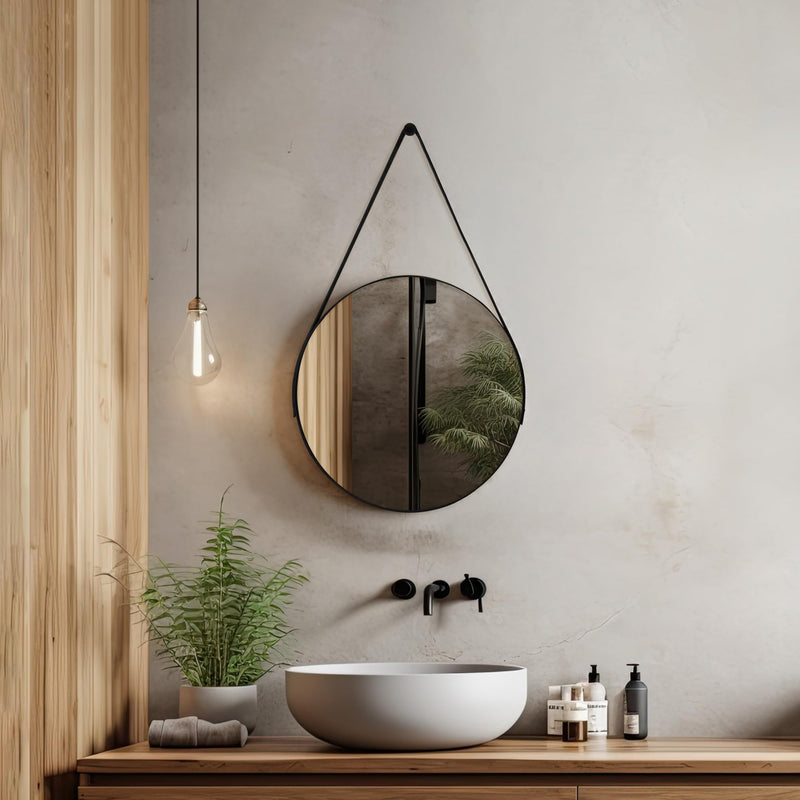 Espelho Redondo Decorativo Suspenso Alça 30cm