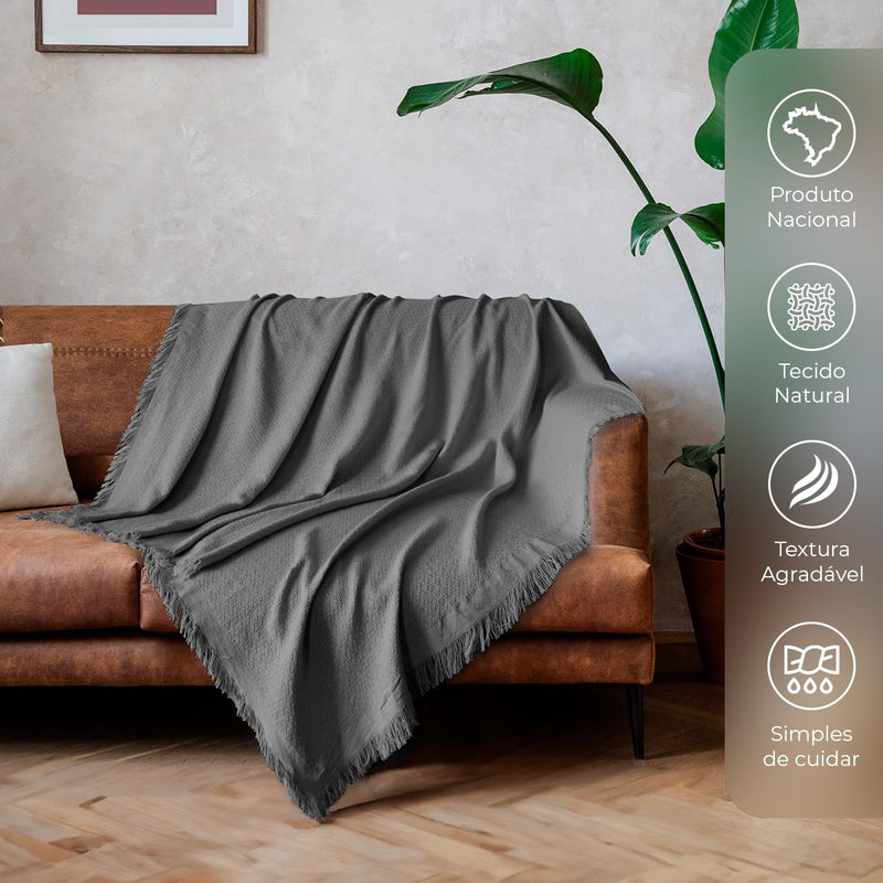 Decolab Manta para Sofá em Algodão com Franjas Artesanais
