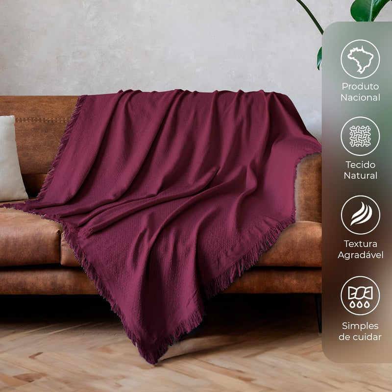 Decolab Manta para Sofá em Algodão com Franjas Artesanais
