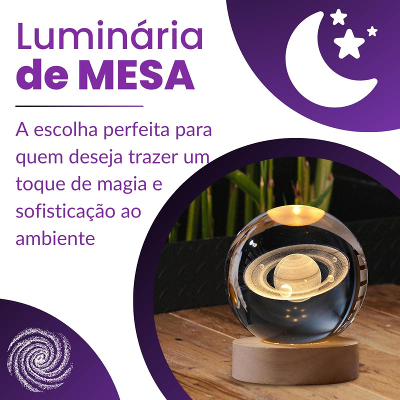 Luminária de Mesa Led Bola de Cristal Astronauta
