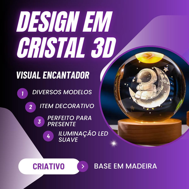 Luminária de Mesa Led Bola de Cristal Astronauta