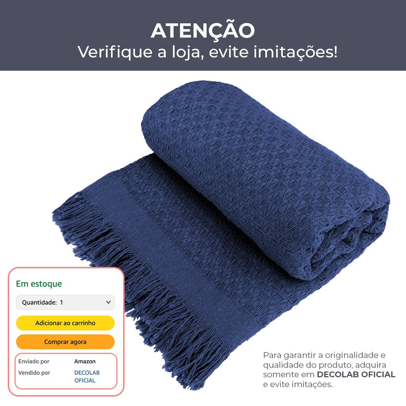 Decolab Manta para Sofá em Algodão com Franjas Artesanais