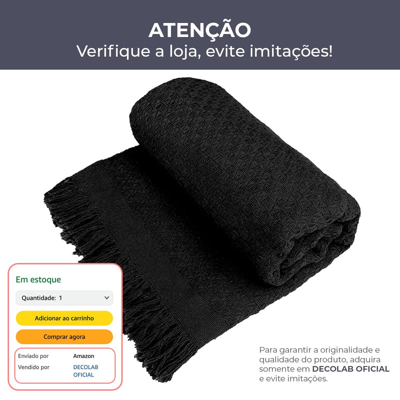 Decolab Manta para Sofá em Algodão com Franjas Artesanais