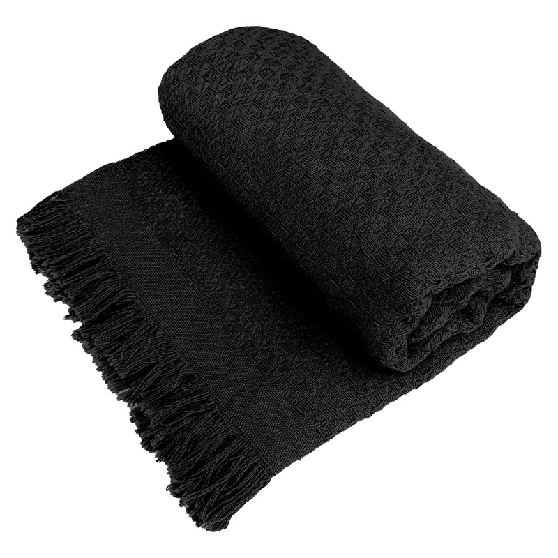 Decolab Manta para Sofá em Algodão com Franjas Artesanais