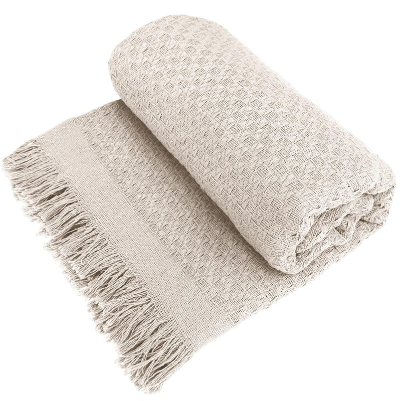 Decolab Manta para Sofá em Algodão com Franjas Artesanais