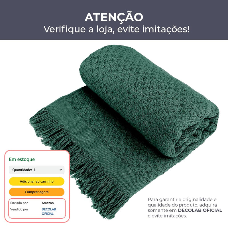 Decolab Manta para Sofá em Algodão com Franjas Artesanais