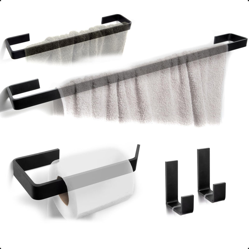 kit banheiro 5 peças – alumínio preto fosco quadrado