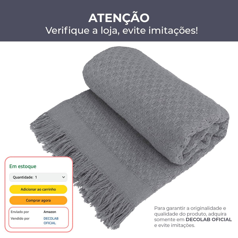 Decolab Manta para Sofá em Algodão com Franjas Artesanais