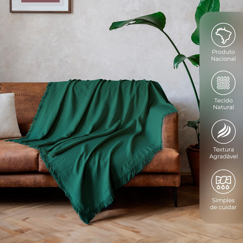 Decolab Manta para Sofá em Algodão com Franjas Artesanais