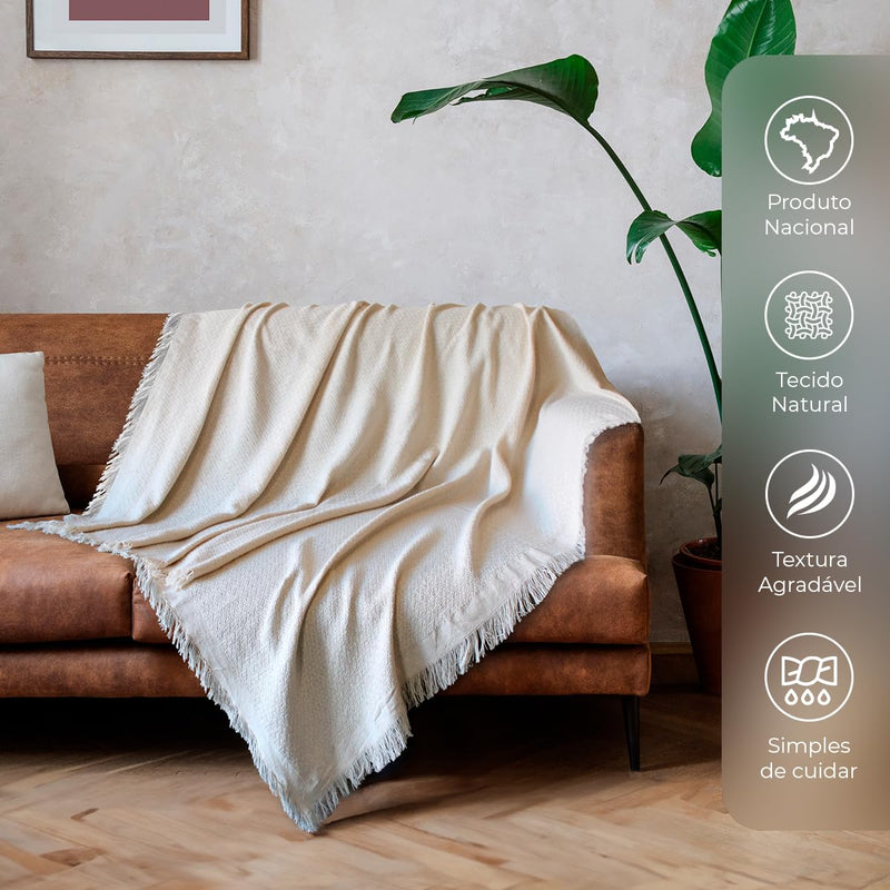 Decolab Manta para Sofá em Algodão com Franjas Artesanais