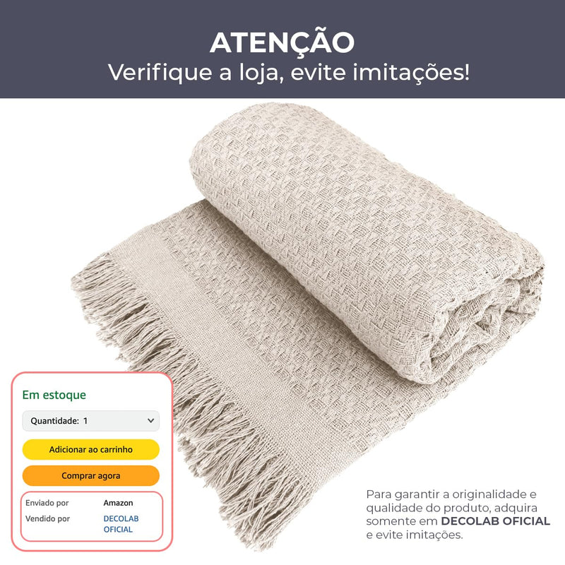 Decolab Manta para Sofá em Algodão com Franjas Artesanais