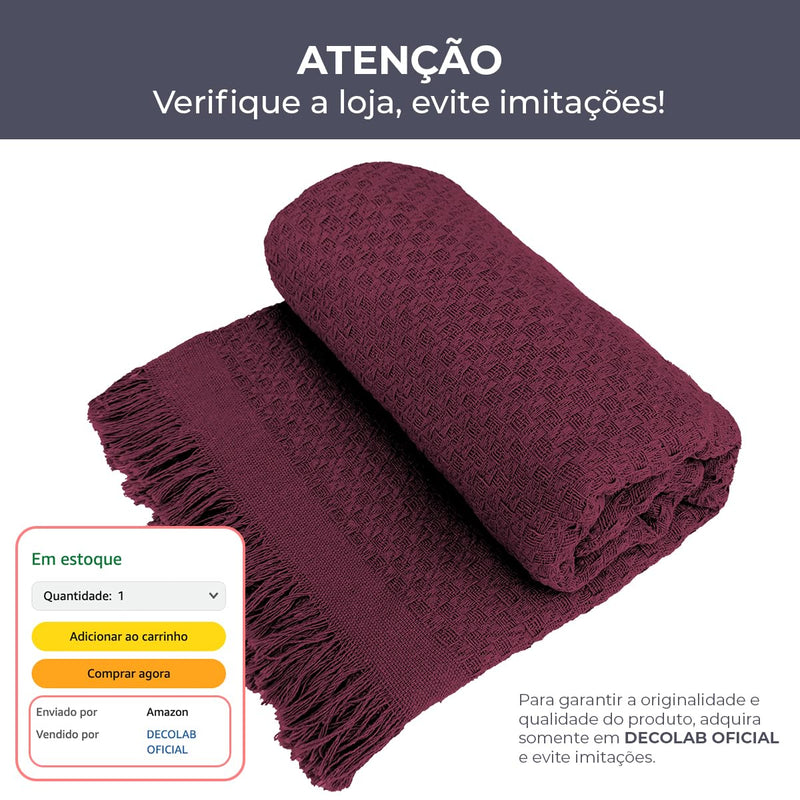 Decolab Manta para Sofá em Algodão com Franjas Artesanais