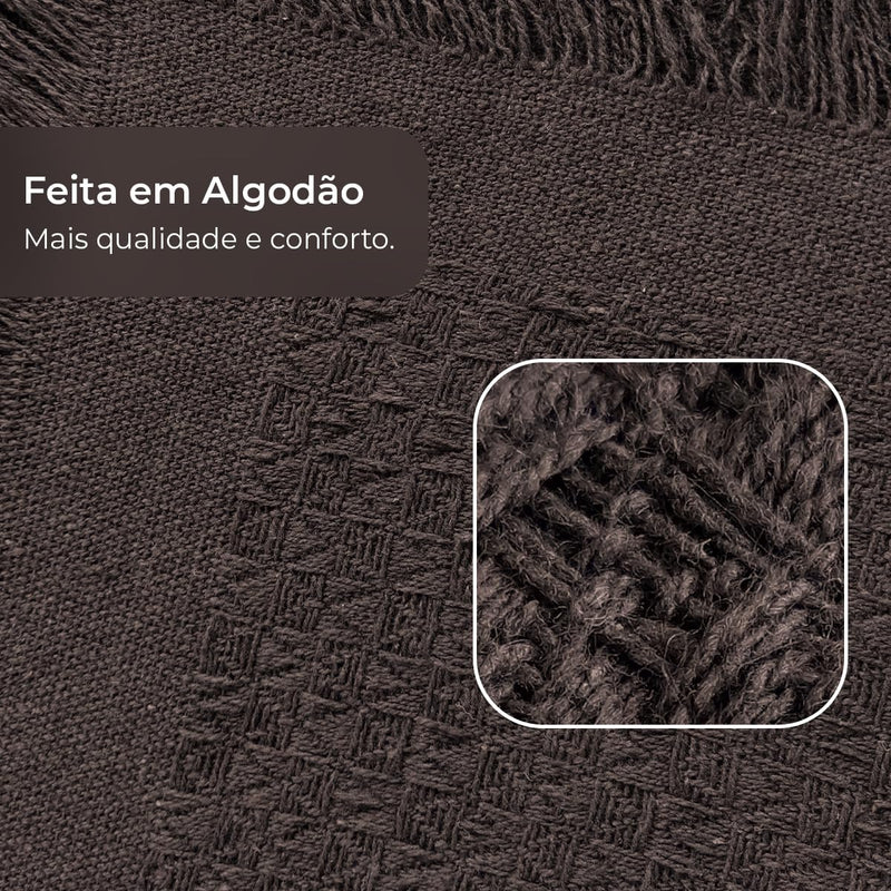 Decolab Manta para Sofá em Algodão com Franjas Artesanais