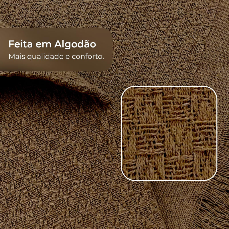 Decolab Manta para Sofá em Algodão com Franjas Artesanais