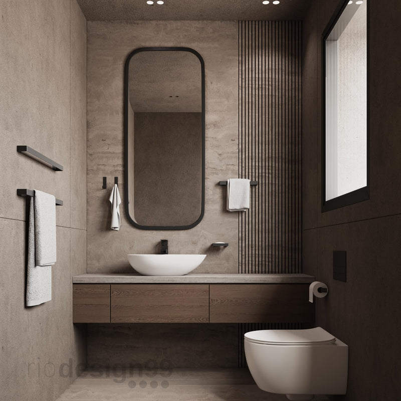 kit banheiro 5 peças – alumínio preto fosco quadrado